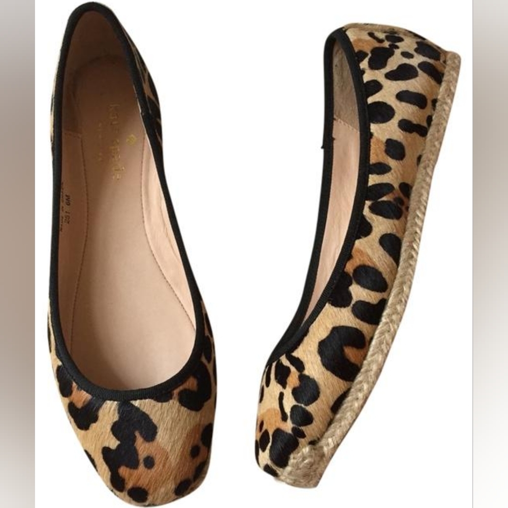 KATE SPADE REAL FUR VILETTE CALF HAIR ESPADRILLE LEOPARD FLATS Women's Shoes 7.5
